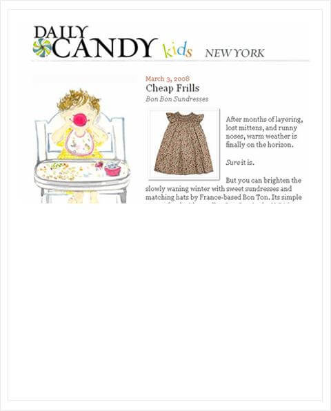 Luxury baby clothes feature in Daily Candy website.