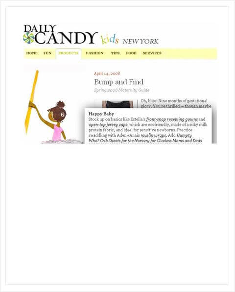 Organic baby toy feature Daily Candy website.