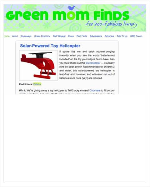 Organic baby toy feature in Green Mom Finds website.