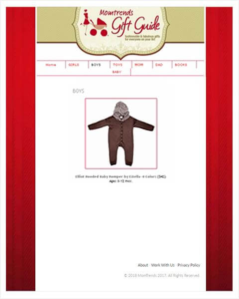 organic baby clothes feature in Momtrends Gift Guide website.