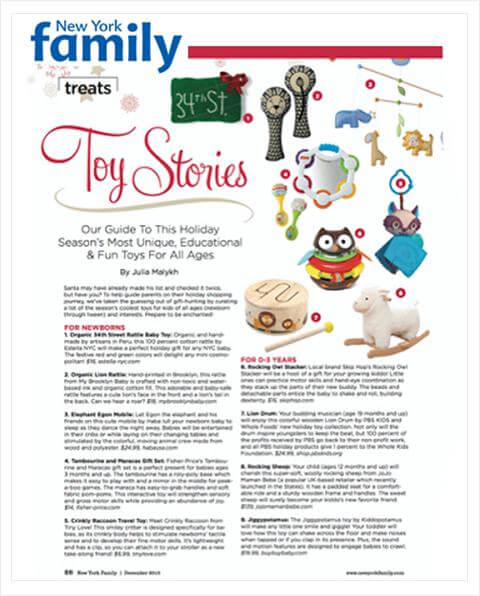 Organic baby toy feature in New York Family magazine.