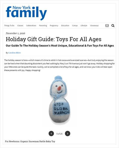 Organic baby toy feature in New York Family website.