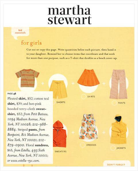 Kids clothes from Estella in Martha Stewart magazine