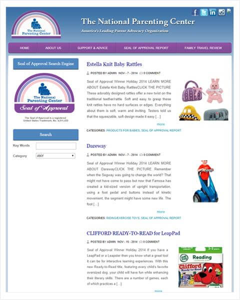 organic baby toy feature in The National Parenting Center website.