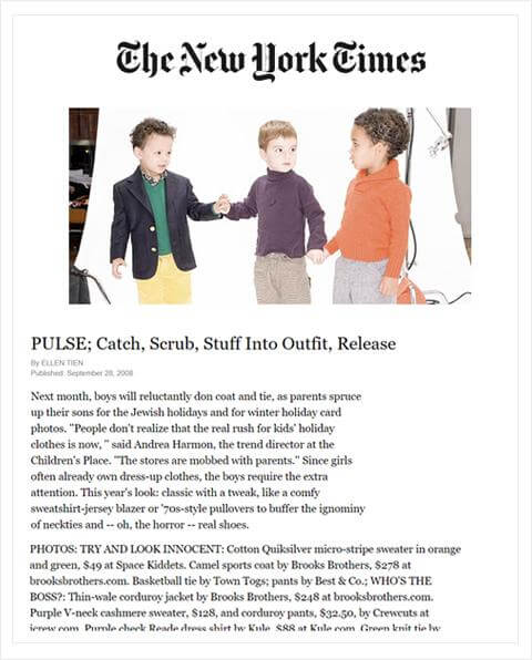 Luxury kids clothes feature in The New York Times.